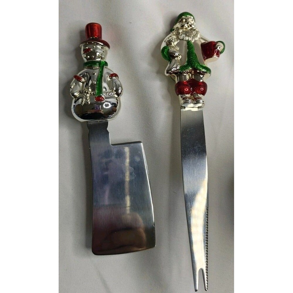 Wallace Cheese Knife & Spreader Stainless Steel Santa Snowman Christmas Holiday